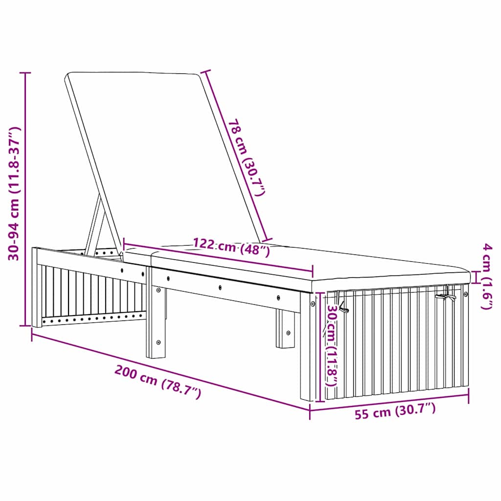 Ligstoel met kussen Bruin 55 x 200 x 94cm Massief acaciahout is nu te koop bij PeponiXL, paradijselijk wonen!