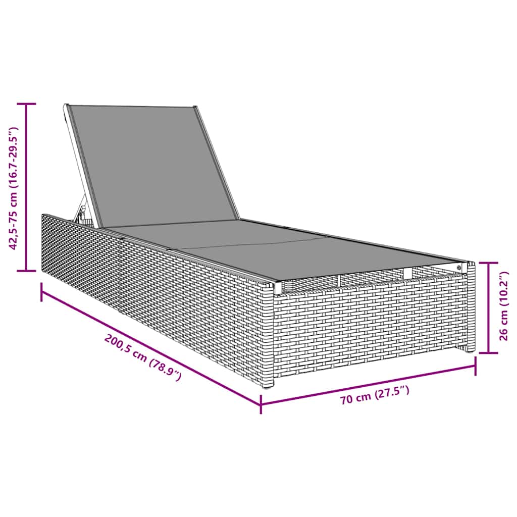 Ligstoel Beige 200.5 x 70 x 75 cm poly rattan is nu te koop bij PeponiXL, paradijselijk wonen!