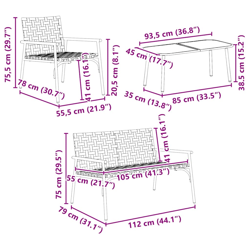 Tuin eettafelset 4 pcs Bruin poly rattan is nu te koop bij PeponiXL, paradijselijk wonen!