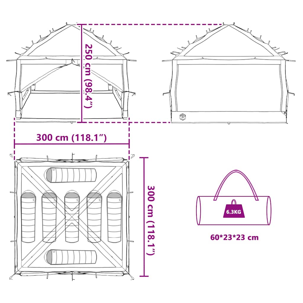 Binnen tent voor 7 Personen Grijs en Oranje 300 x 300 x 250 cm is nu te koop bij PeponiXL, paradijselijk wonen!