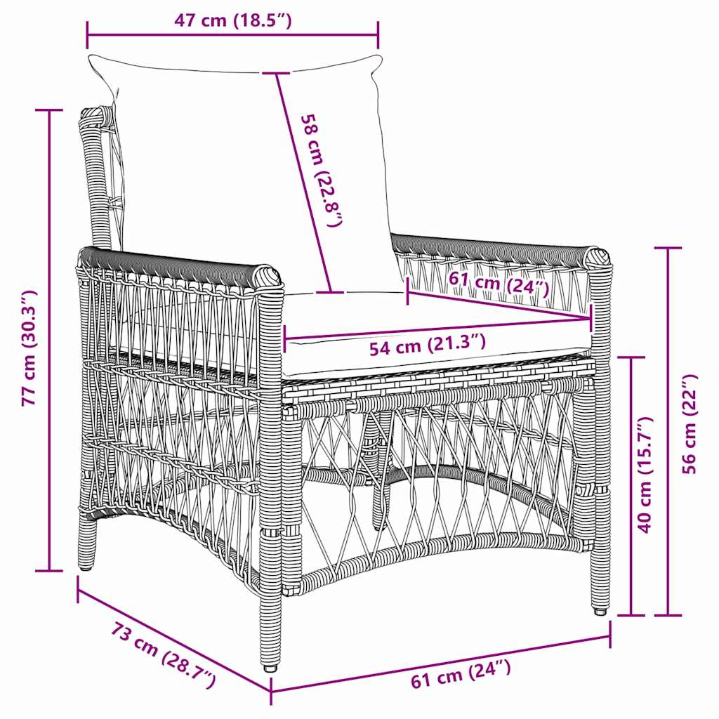 Tuinstoel met kussen Grijs 73 x 61 x 77 cm poly rattan is nu te koop bij PeponiXL, paradijselijk wonen!