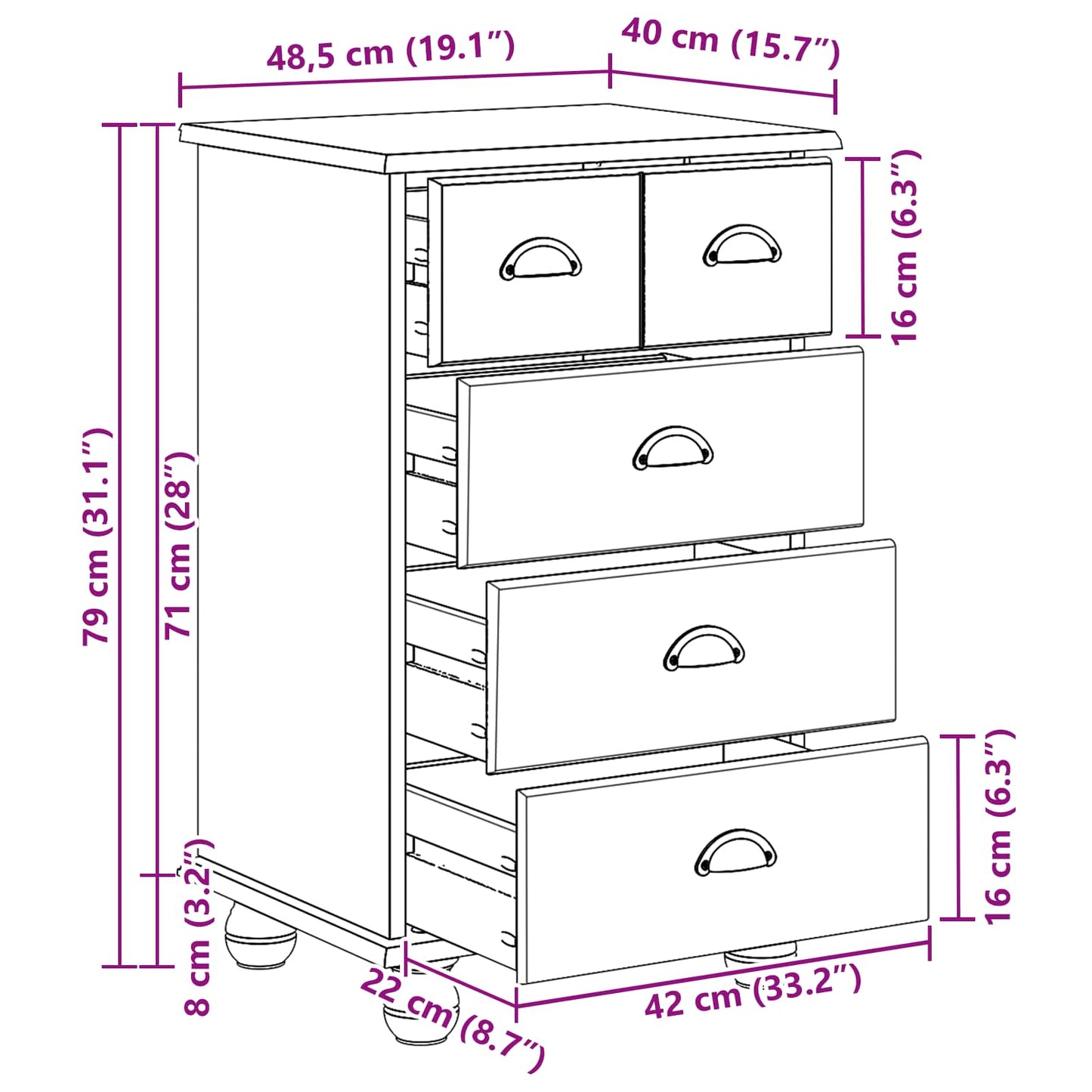 Ladekast ASKIM Wit 45,8 x 40 x 79 cm Massief grenenhout is nu te koop bij PeponiXL, paradijselijk wonen!