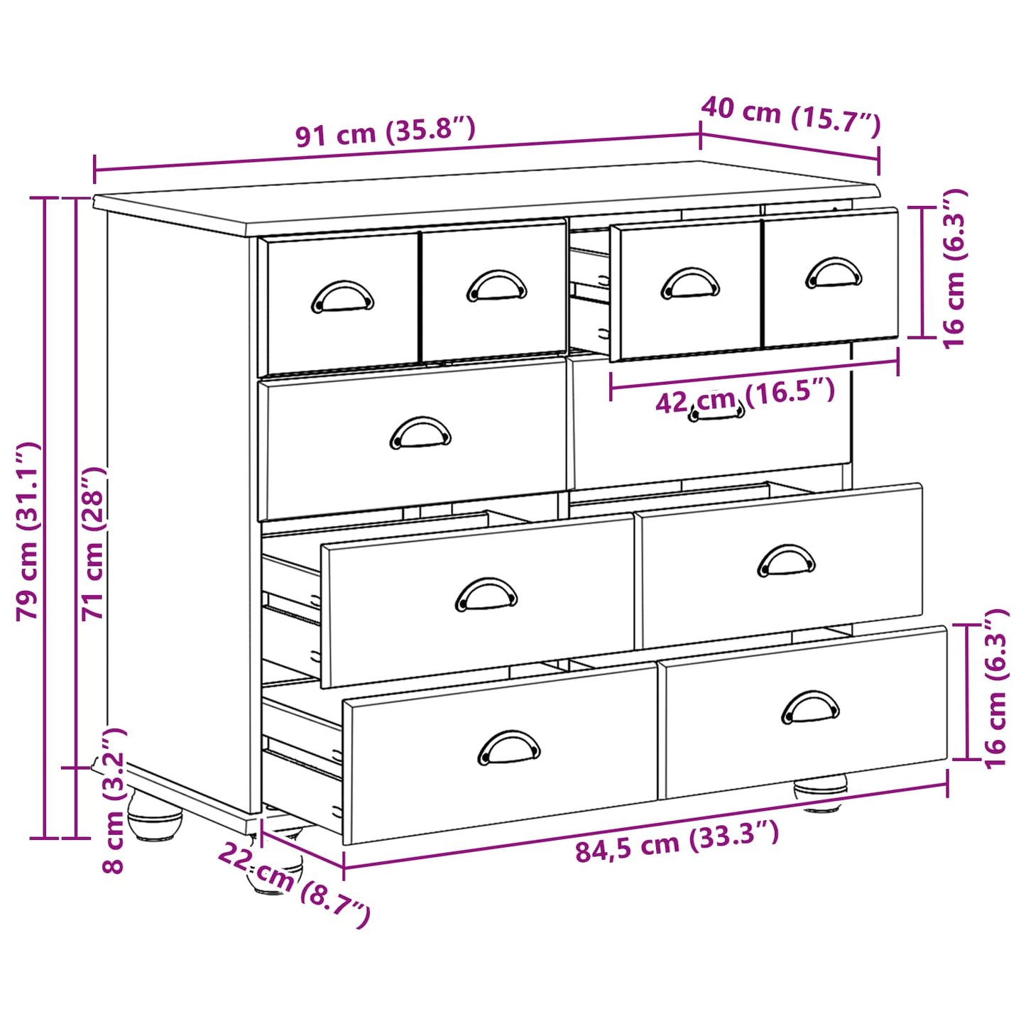 Ladekast met lade ASKIM Wit 91 x 40 x 79 cm Massief grenenhout is nu te koop bij PeponiXL, paradijselijk wonen!