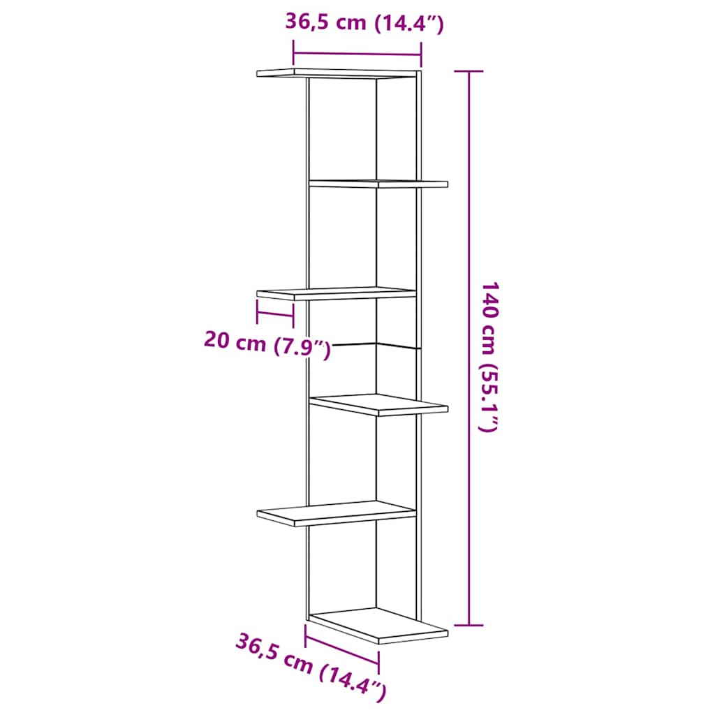 Wandhoekplank met plank Zwart Eiken 36.5 x 36.5 x 140 cm is nu te koop bij PeponiXL, paradijselijk wonen!