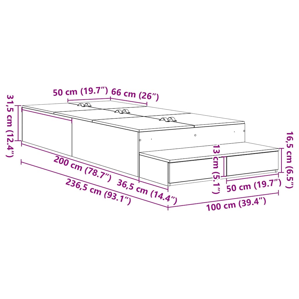 Opbergbedframe met lade Sonoma Eiken 100 cm Bewerkt hout is nu te koop bij PeponiXL, paradijselijk wonen!