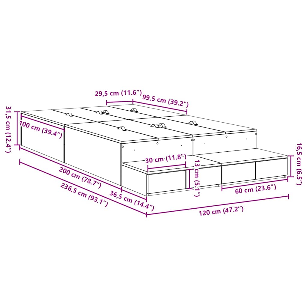 Opbergbedframe met lade Sonoma Eiken 120 cm Bewerkt hout is nu te koop bij PeponiXL, paradijselijk wonen!