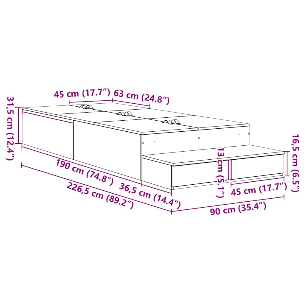 Opbergbedframe met lade met opslag Wit 90 cm Bewerkt hout is nu te koop bij PeponiXL, paradijselijk wonen!