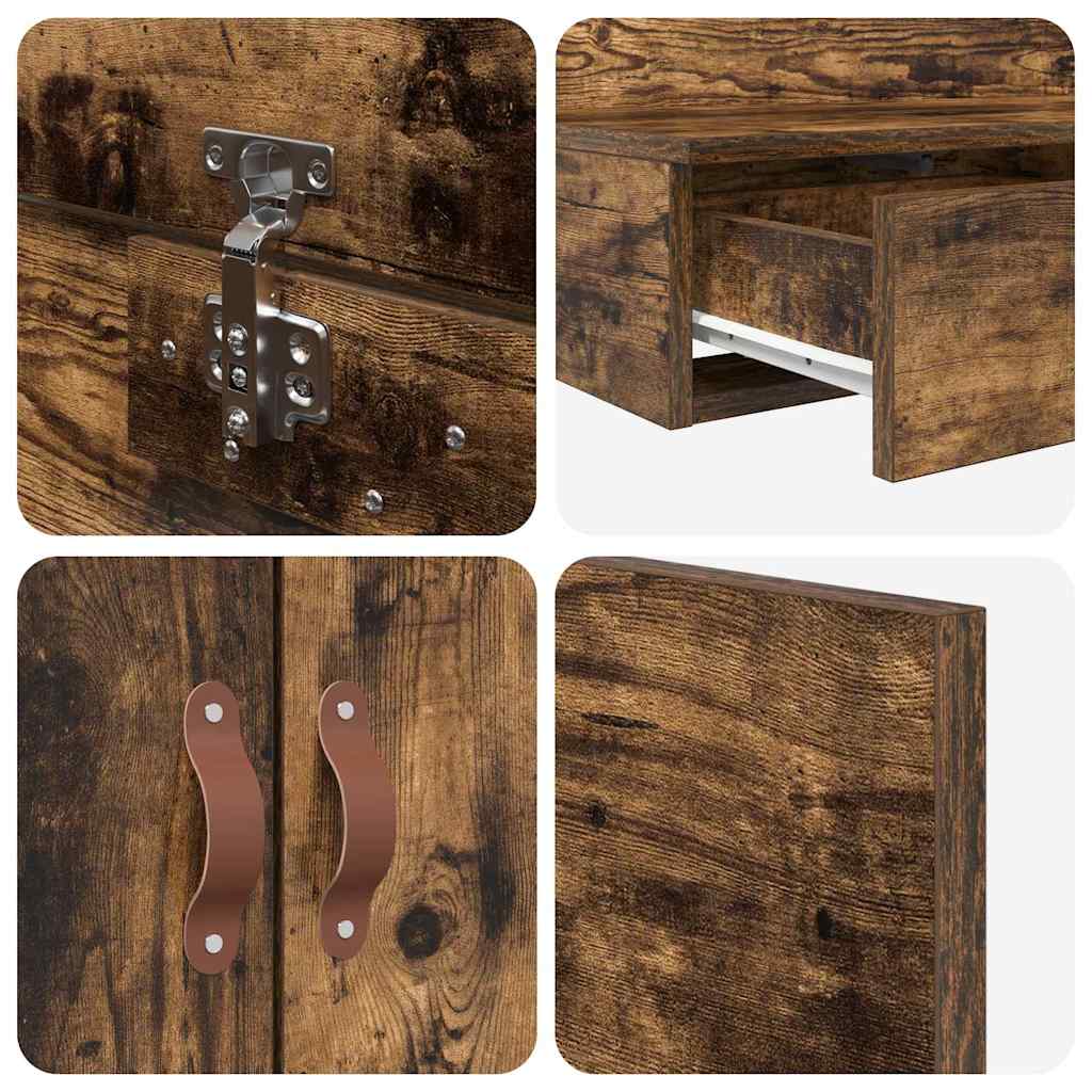 Opbergbedframe met lade Gerookt eiken 75 cm Bewerkt hout is nu te koop bij PeponiXL, paradijselijk wonen!