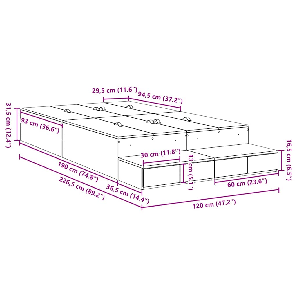 Opbergbedframe met lade Beton Grijs 120 cm Bewerkt hout is nu te koop bij PeponiXL, paradijselijk wonen!