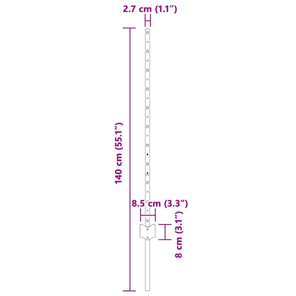 Afrasteringspaal 44 pcs Grijs 140 cm Staal is nu te koop bij PeponiXL, paradijselijk wonen!