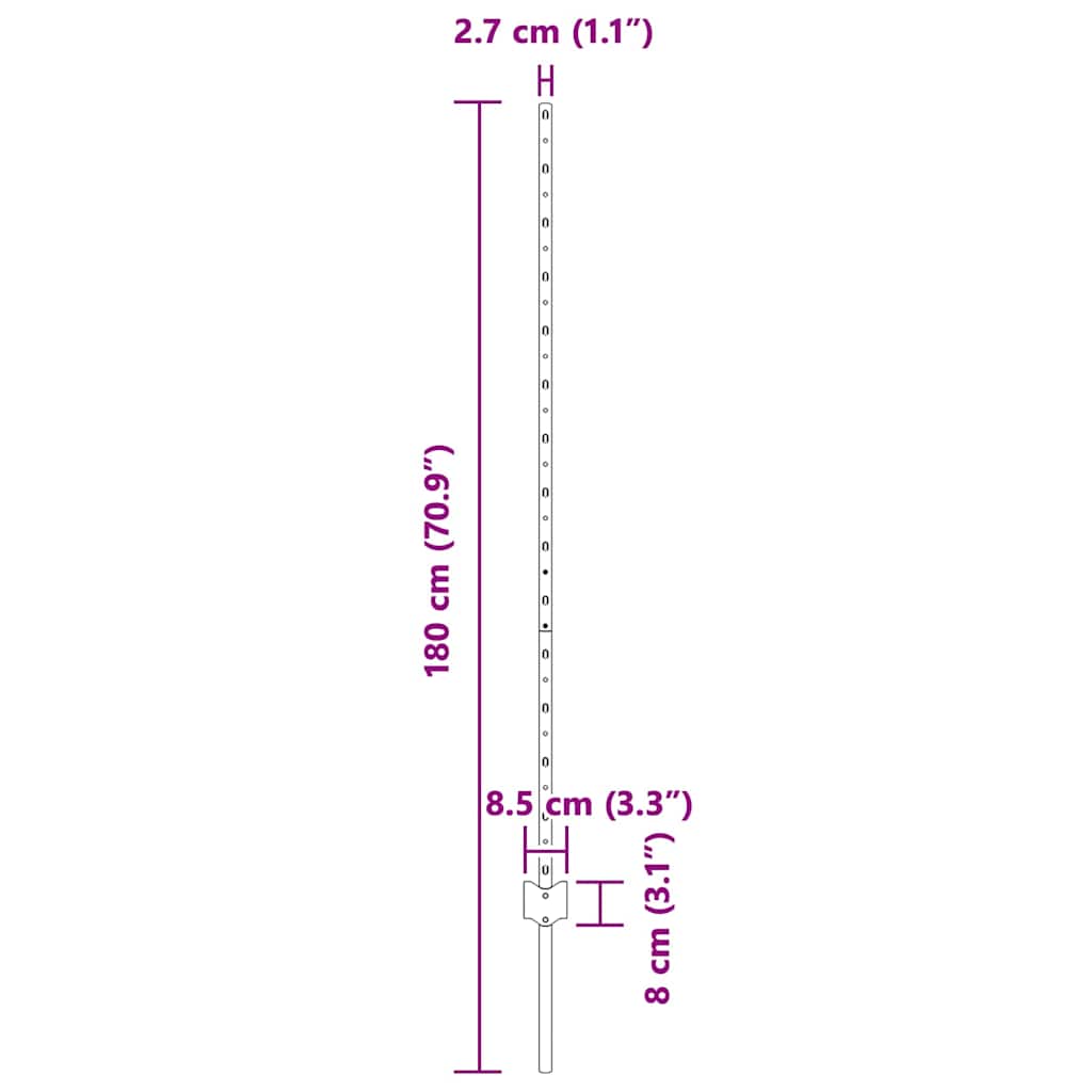 Afrasteringspaal 22 pcs Grijs 180 cm Staal is nu te koop bij PeponiXL, paradijselijk wonen!