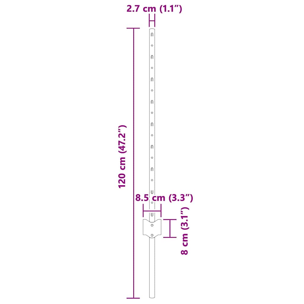 Afrasteringspaal 44 pcs Zilver 120 cm Staal is nu te koop bij PeponiXL, paradijselijk wonen!