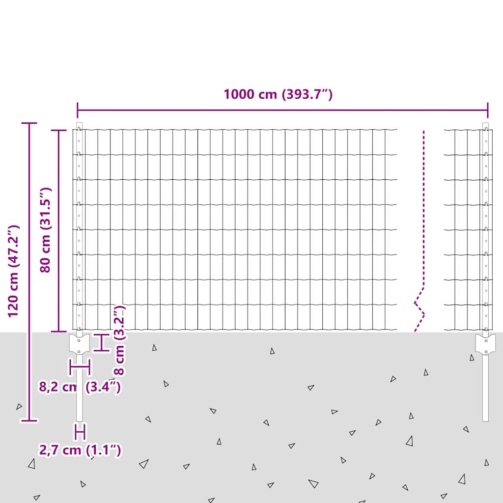 Hek met Paal Grijs 0,8 x 10 m Staal en PVC is nu te koop bij PeponiXL, paradijselijk wonen!
