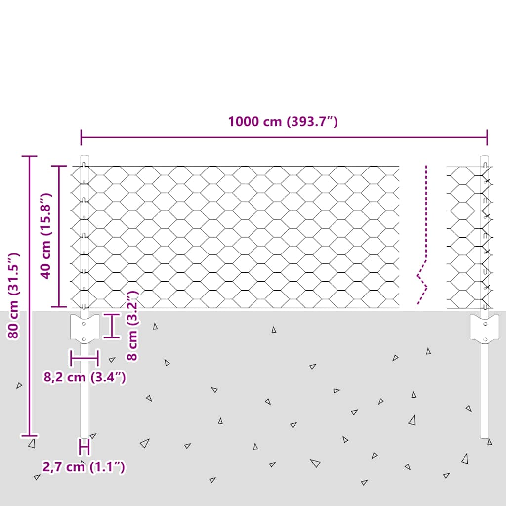 Hek met Paal Zilver 0,4 x 10 m Staal is nu te koop bij PeponiXL, paradijselijk wonen!