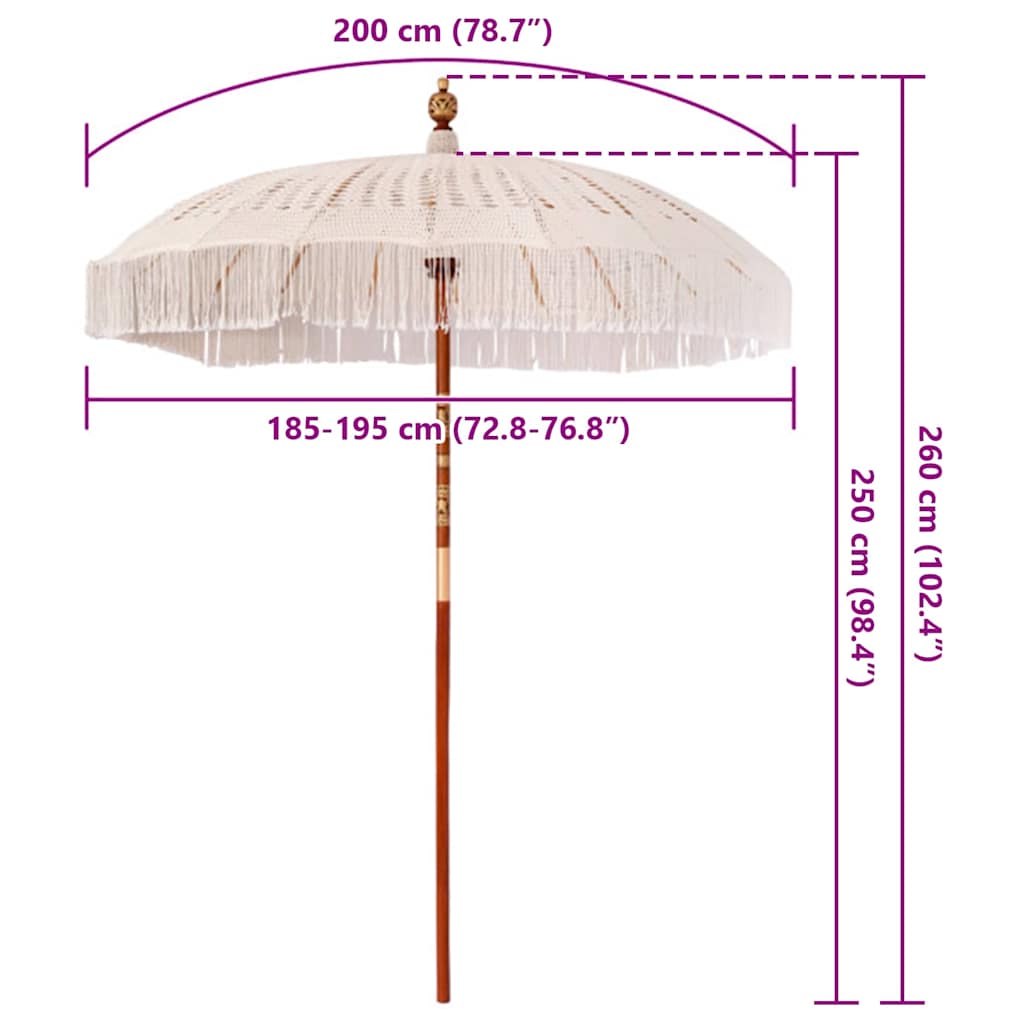 Macramé Parasol Crème 190 x 190 x 260 cm is nu te koop bij PeponiXL, paradijselijk wonen!