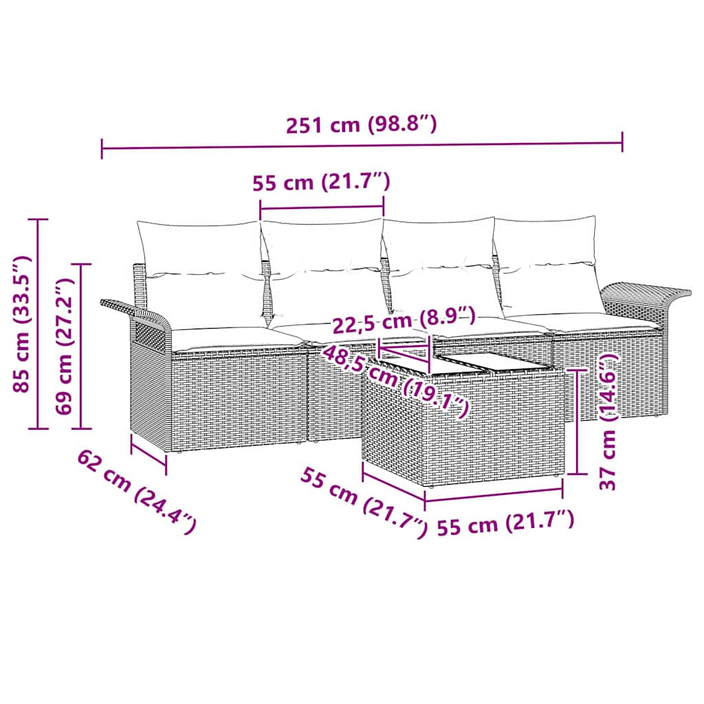 Bankstel met kussen 5 pcs Bruin poly rattan is nu te koop bij PeponiXL, paradijselijk wonen!
