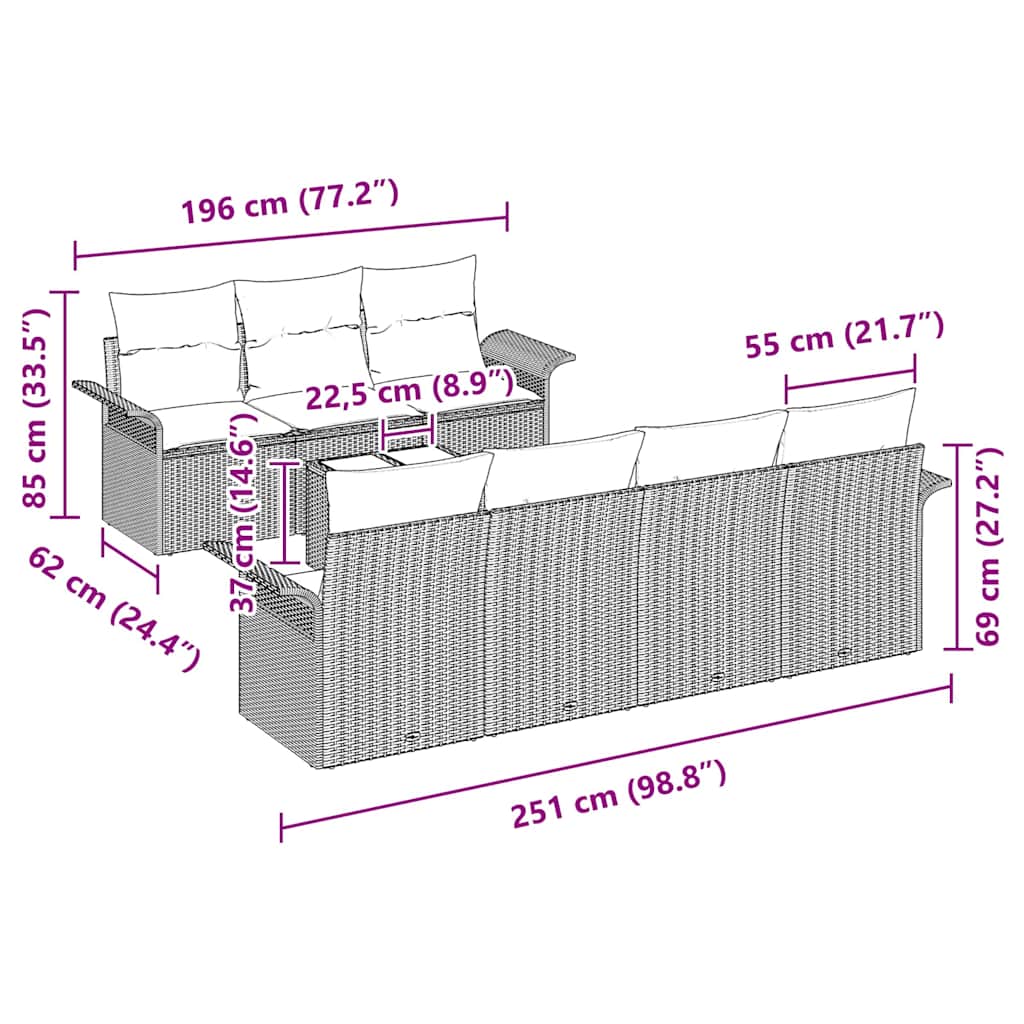 Tuin Sofa Set met kussen 8 pcs Zwart poly rattan is nu te koop bij PeponiXL, paradijselijk wonen!