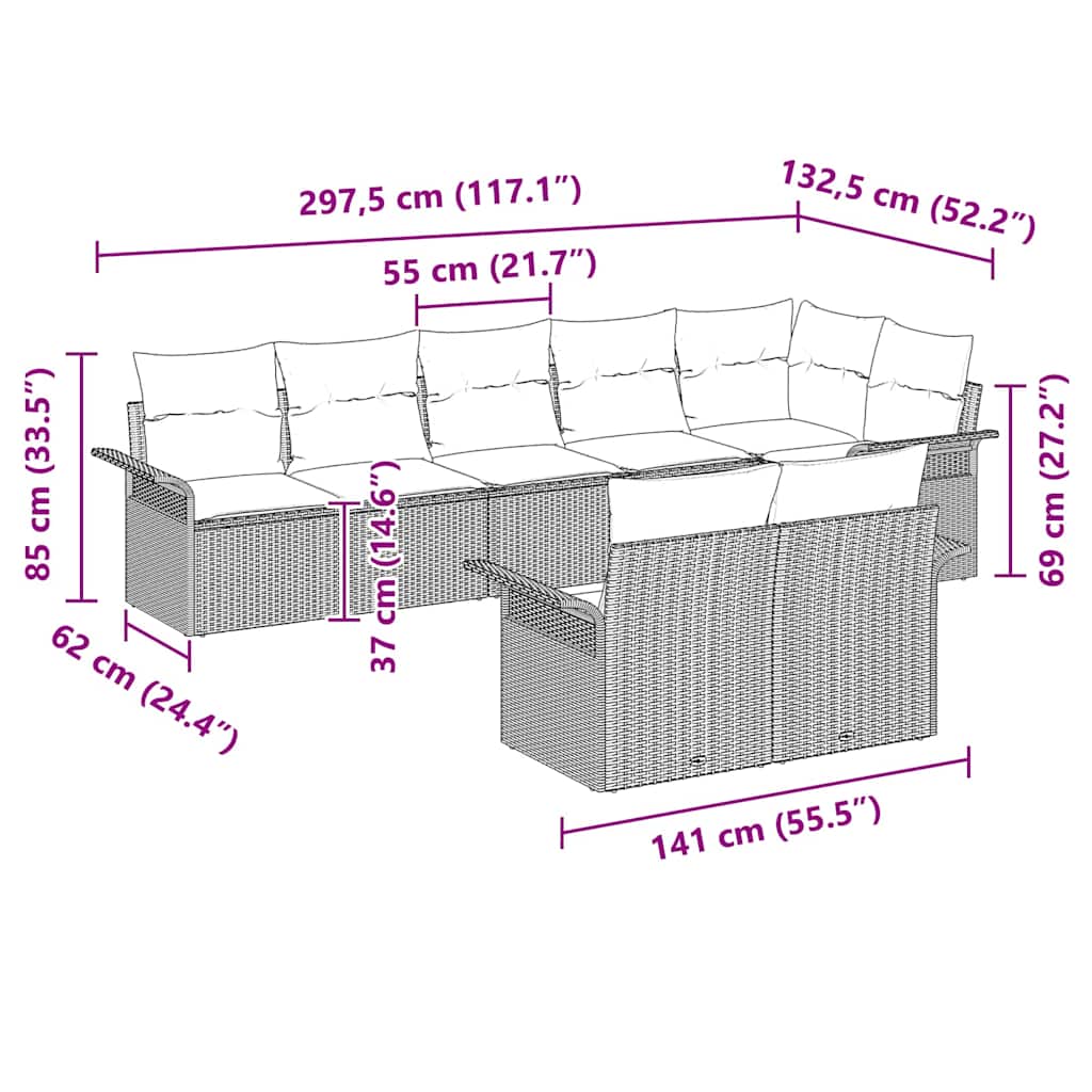 Tuin Sofa Set met kussen 8 pcs Grijs poly rattan is nu te koop bij PeponiXL, paradijselijk wonen!