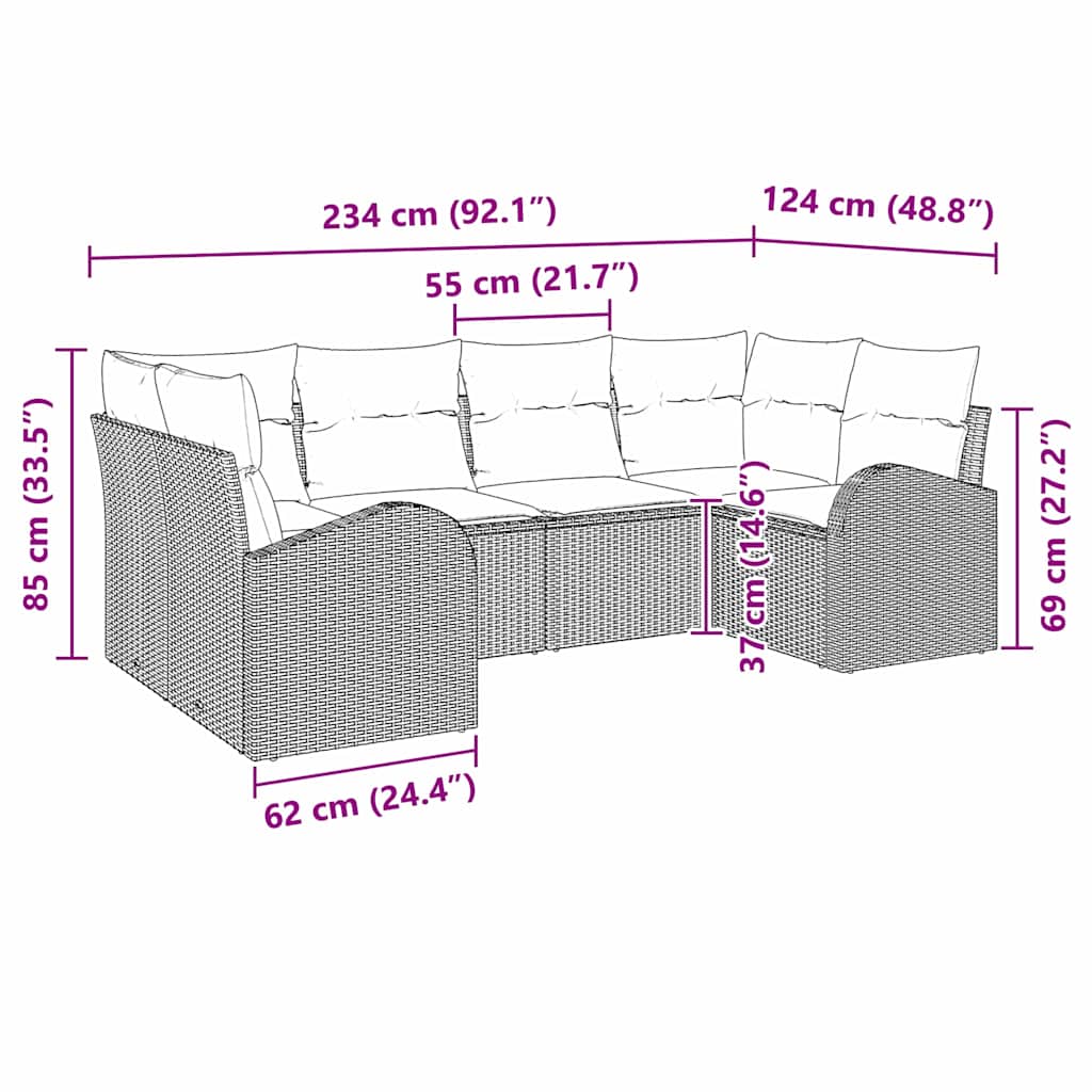 Tuin Sofa Set met kussen 6 pcs Beige Poly Rattan