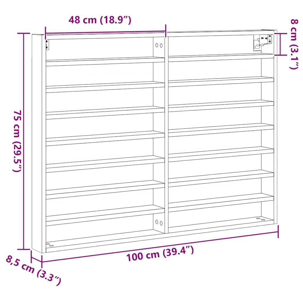 Vitrinekast met plank Oudhout 100 x 8,5 x 75 cm Bewerkt hout is nu te koop bij PeponiXL, paradijselijk wonen!