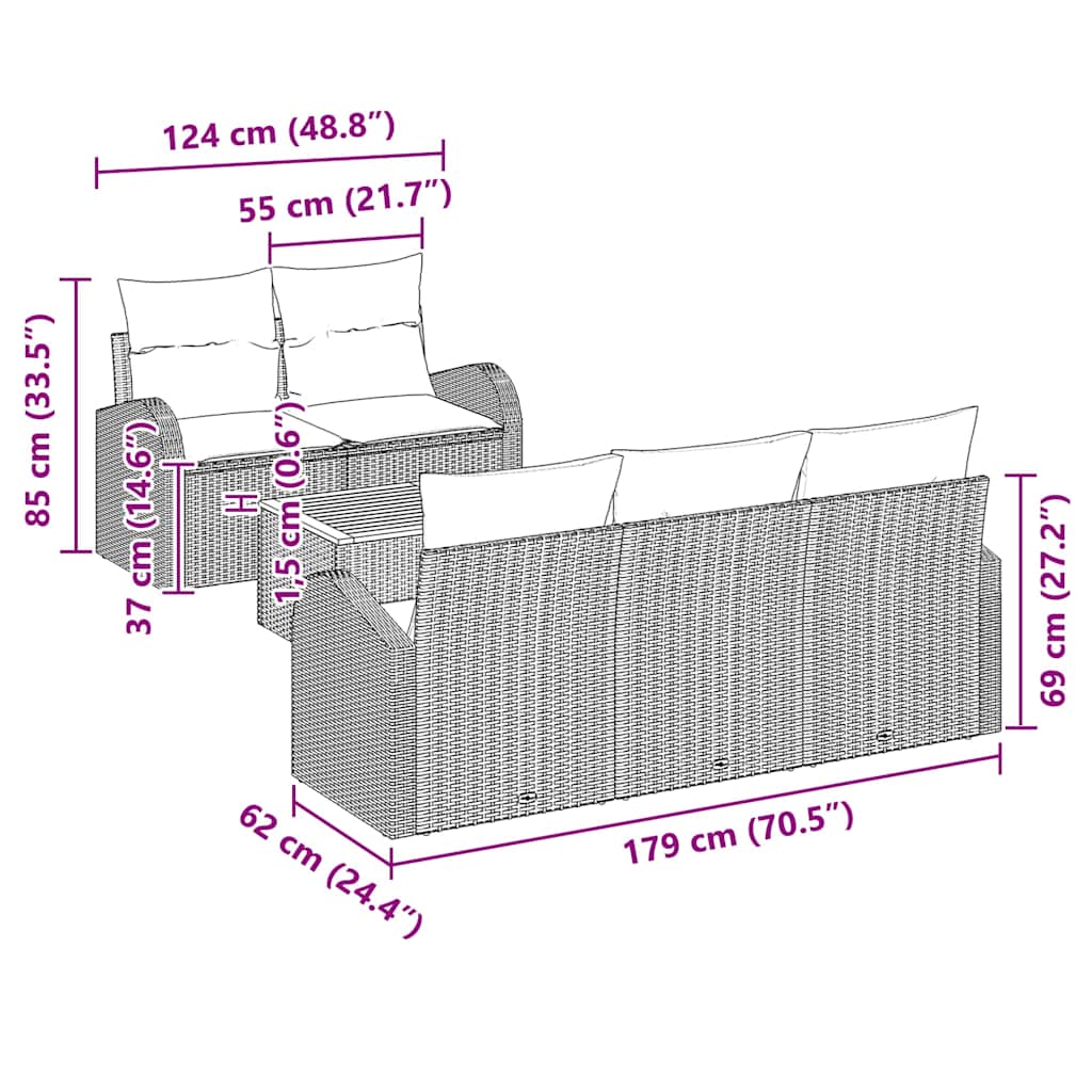 Tuinbankenset met kussen 6 pcs Grijs poly rattan is nu te koop bij PeponiXL, paradijselijk wonen!