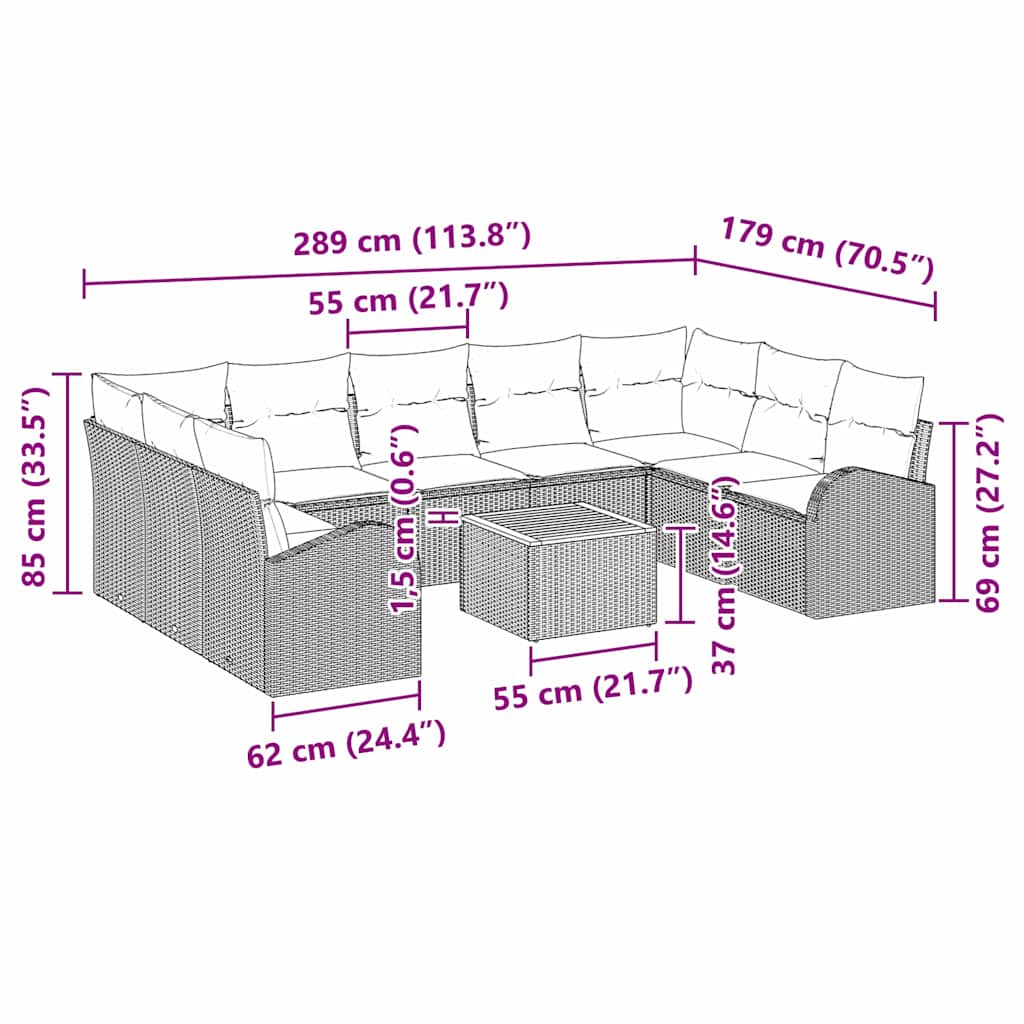 Tuinbankenset met kussen 10 pcs Zwart poly rattan is nu te koop bij PeponiXL, paradijselijk wonen!