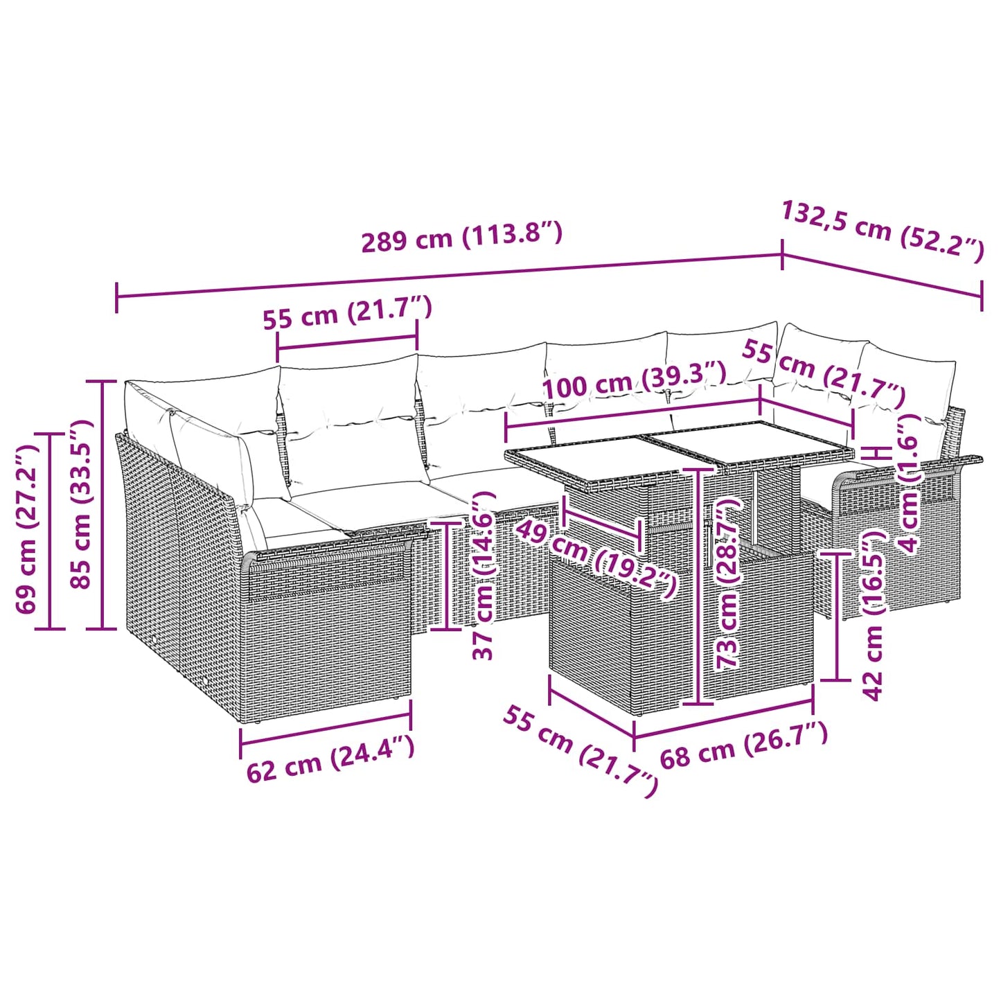 Tuin Sofa Set met kussen 8 pcs Bruin poly rattan is nu te koop bij PeponiXL, paradijselijk wonen!