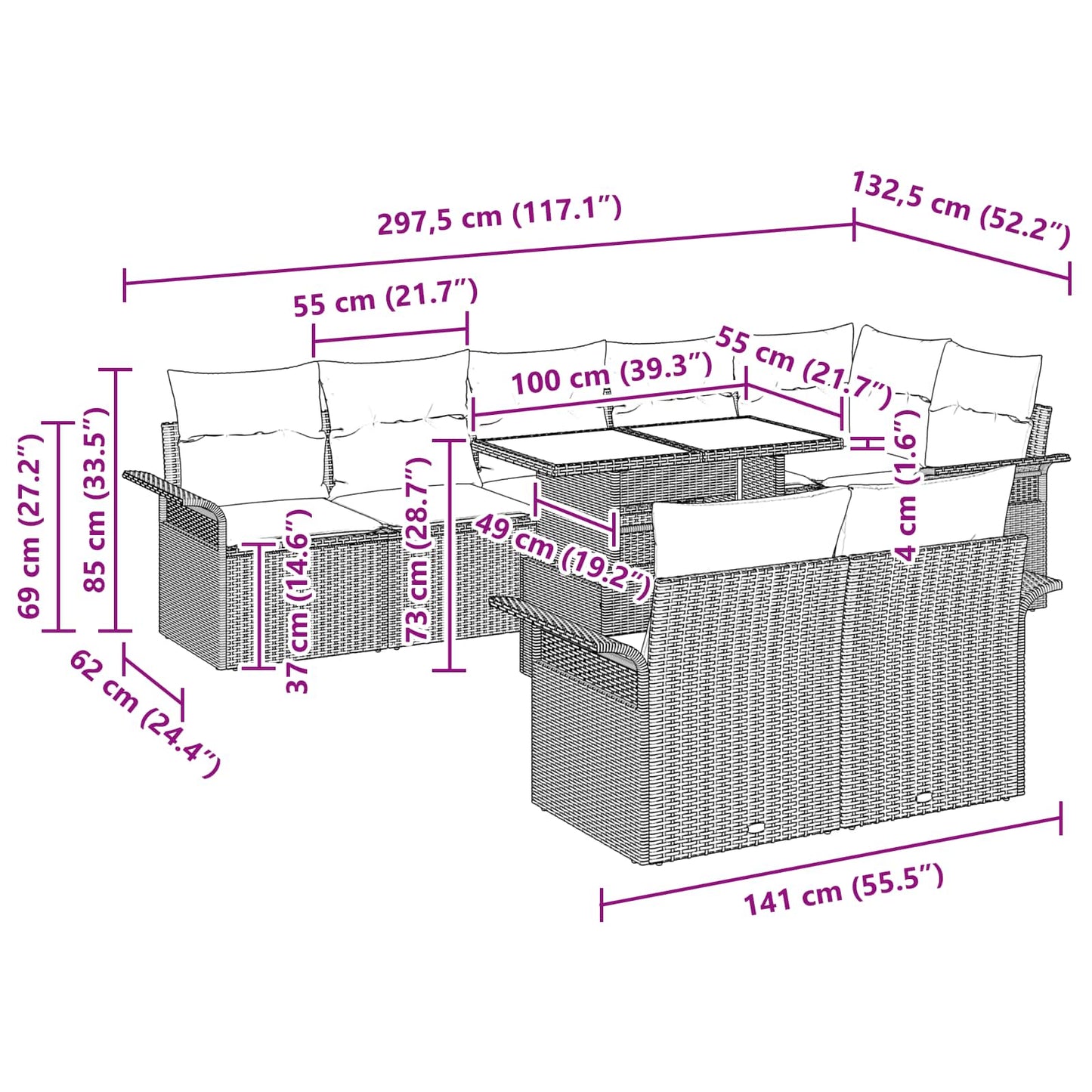 Tuin Sofa Set met kussen 9 pcs Bruin Poly riet is nu te koop bij PeponiXL, paradijselijk wonen!