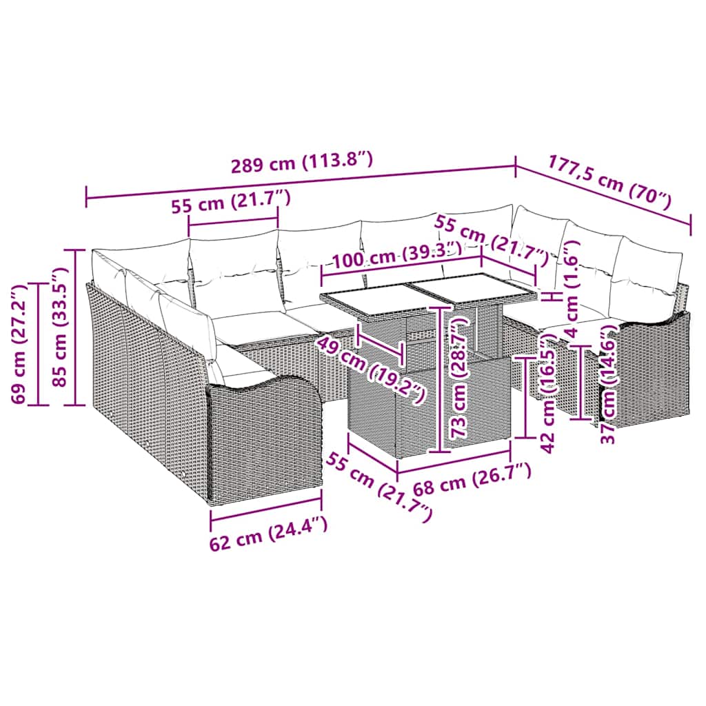 Tuin Sofa Set met kussen 10 pcs Zwart Poly riet is nu te koop bij PeponiXL, paradijselijk wonen!