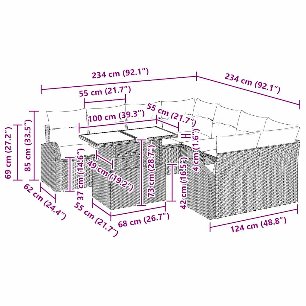 Tuin Sofa Set met opslag 9 pcs Lichtgrijs poly rattan is nu te koop bij PeponiXL, paradijselijk wonen!