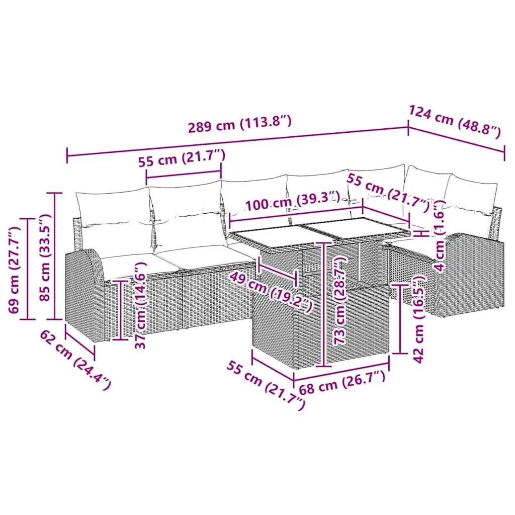 Tuin Sofa Set met kussen 7 pcs Grijs poly rattan is nu te koop bij PeponiXL, paradijselijk wonen!