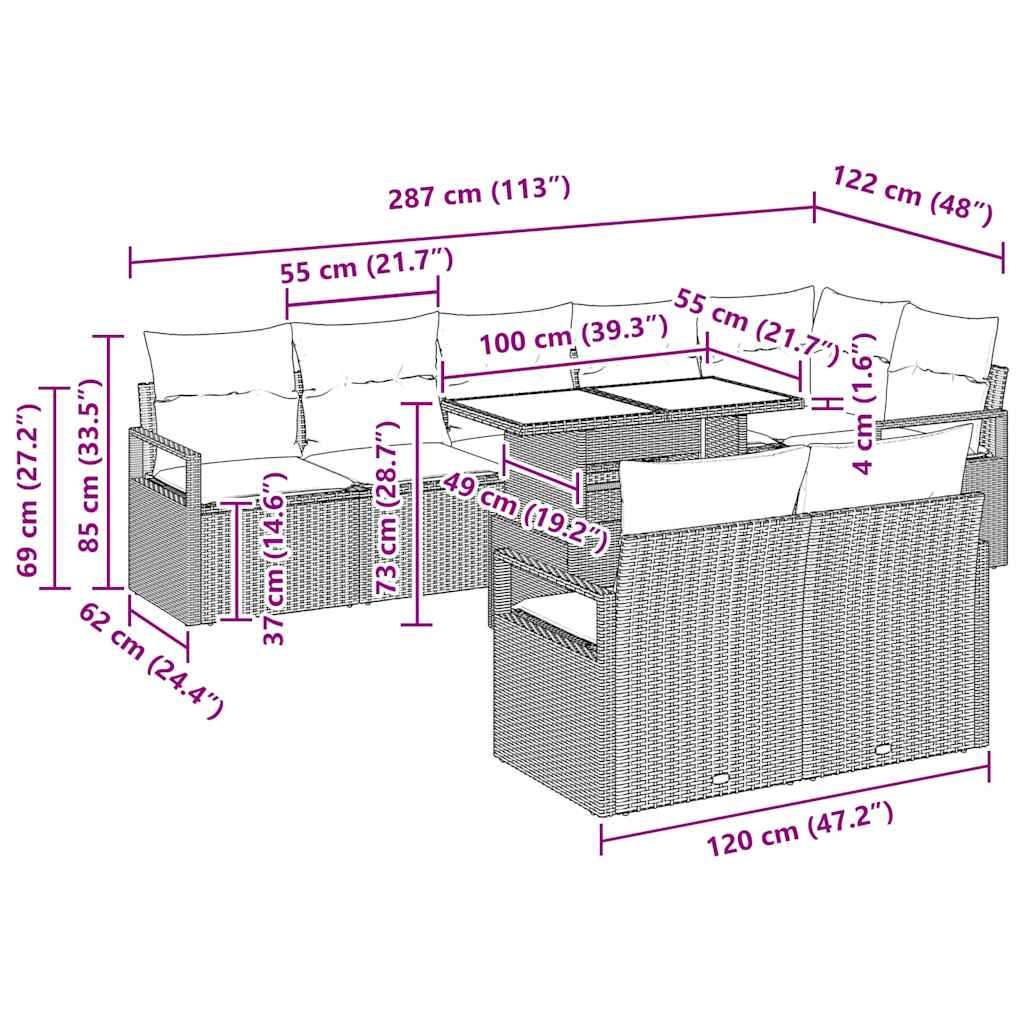 Tuin Sofa Set met kussen 9 pcs Zwart en Crème poly rattan is nu te koop bij PeponiXL, paradijselijk wonen!