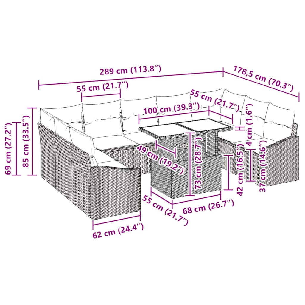 Bankstel met kussen 10 pcs Bruin en Crème poly rattan is nu te koop bij PeponiXL, paradijselijk wonen!