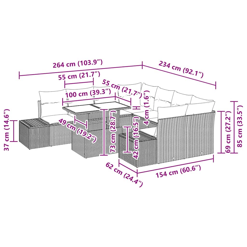 Tuin Sofa Set met kussen 9 pcs Bruin en Crème poly rattan is nu te koop bij PeponiXL, paradijselijk wonen!