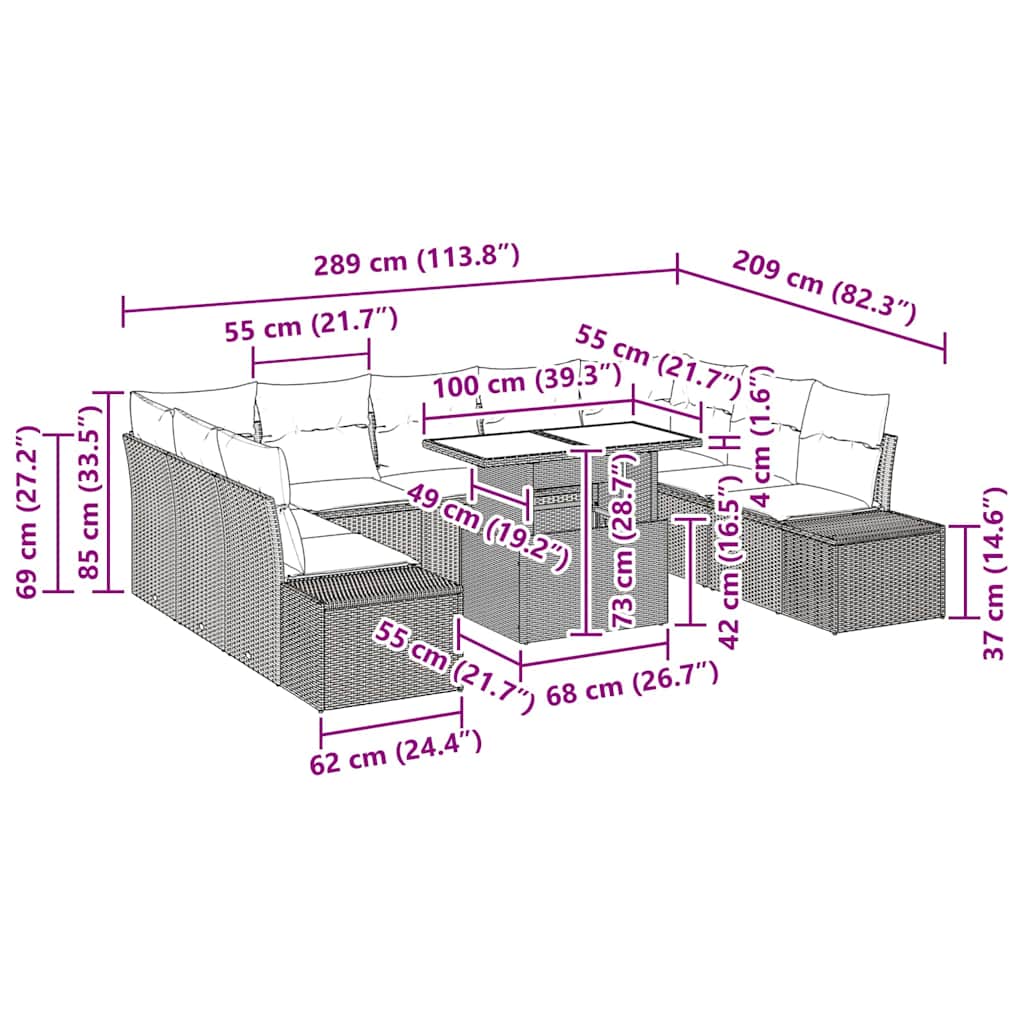 Tuin Sofa Set met kussen met opslag 10 pcs Zwart en crème is nu te koop bij PeponiXL, paradijselijk wonen!