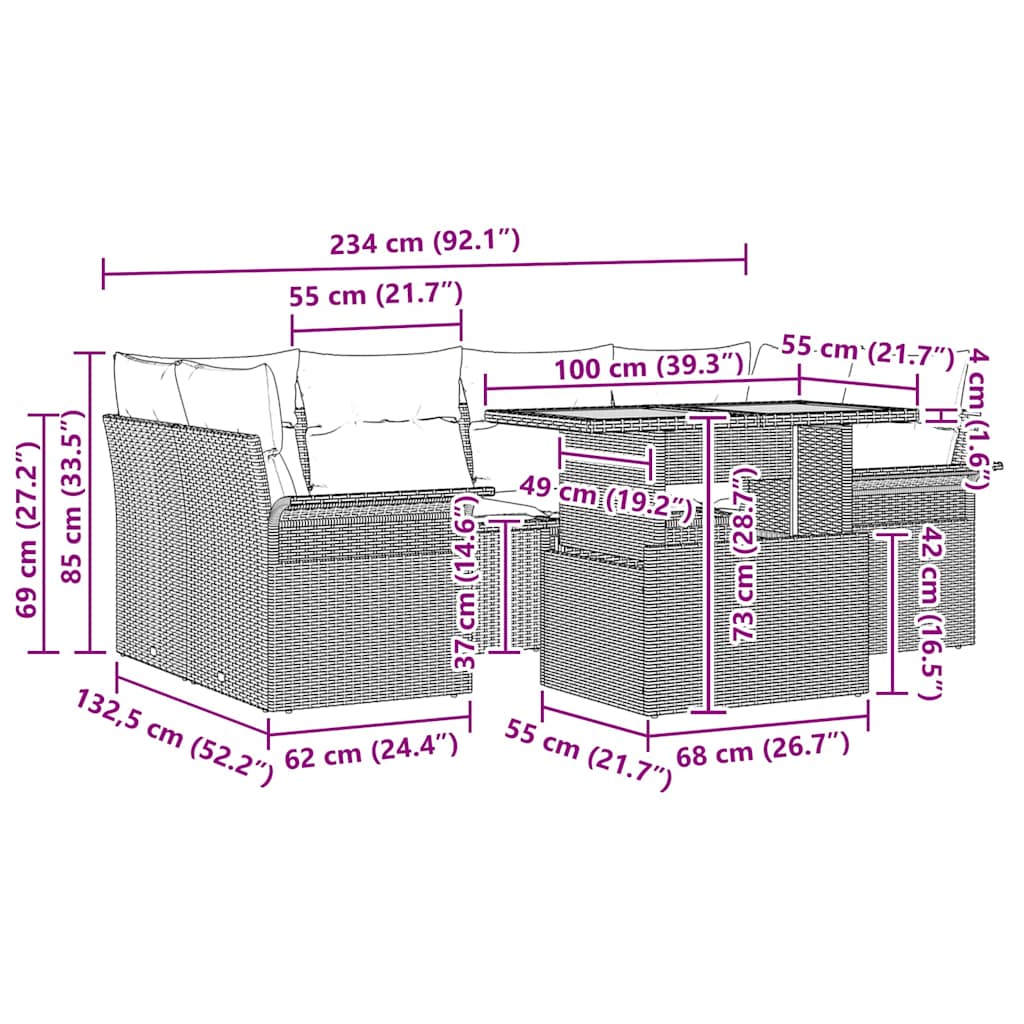 Tuin Sofa Set met kussen 7 pcs beige en lichtgrijs is nu te koop bij PeponiXL, paradijselijk wonen!