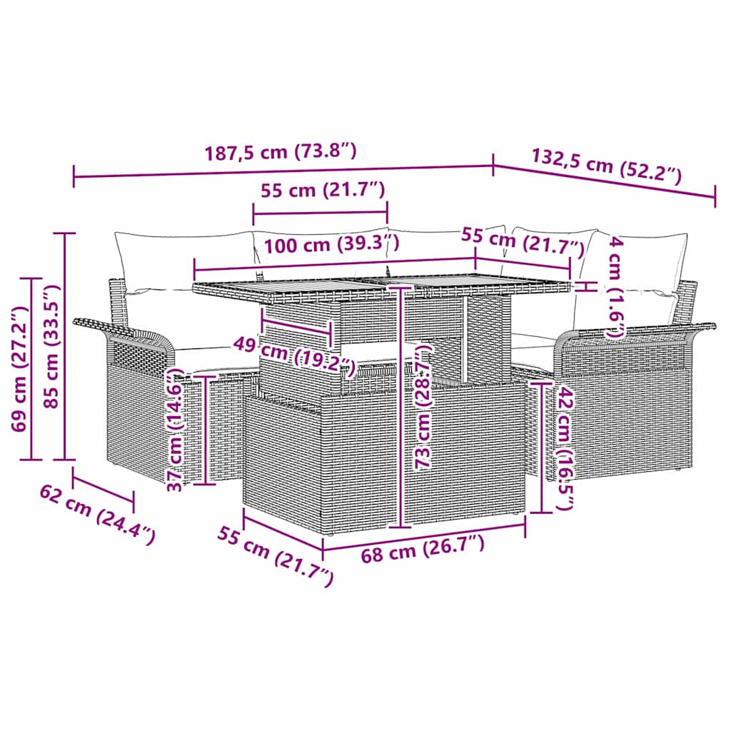 Tuin Sofa Set met kussen 5 pcs Zwart en crème is nu te koop bij PeponiXL, paradijselijk wonen!