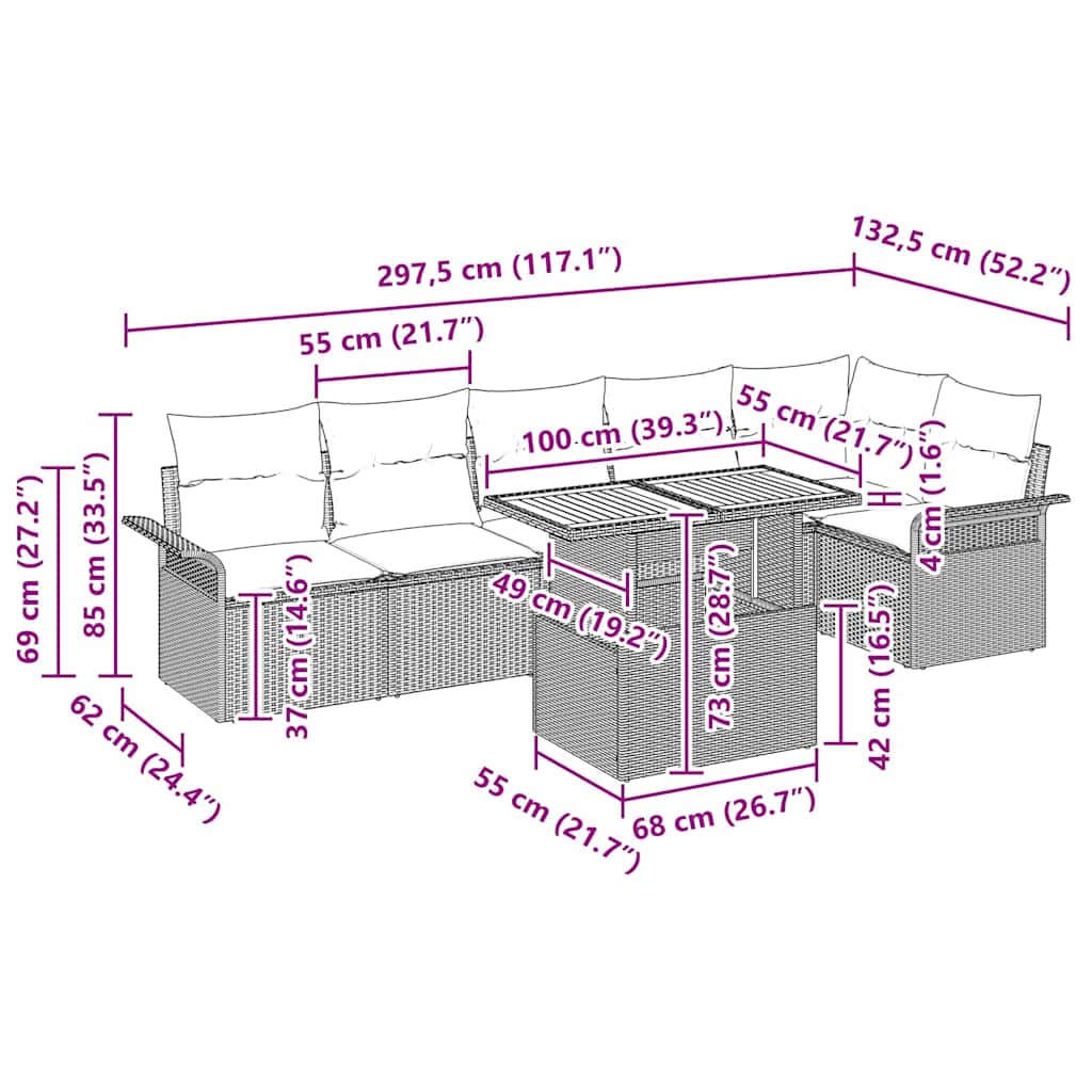 Tuinbankenset met kussen 7 pcs Zwart en Crème poly rattan is nu te koop bij PeponiXL, paradijselijk wonen!