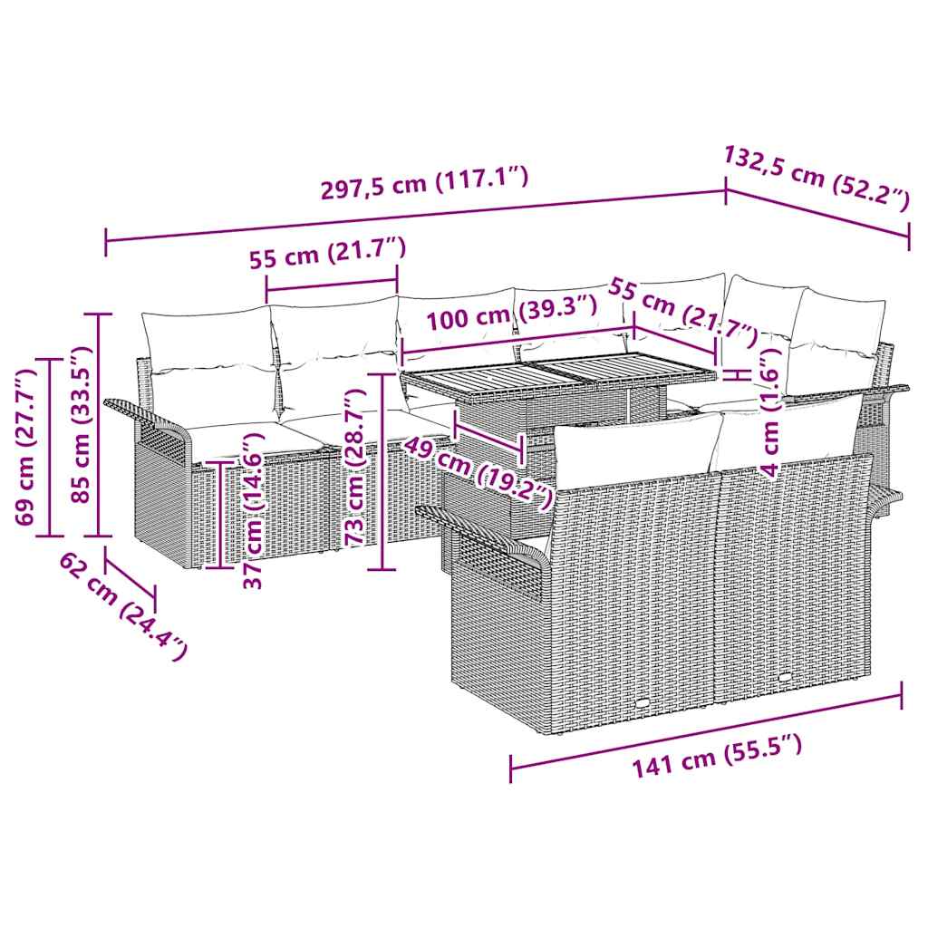 Tuinbankenset met kussen 9 pcs Beige en Licht Grijs poly rattan is nu te koop bij PeponiXL, paradijselijk wonen!