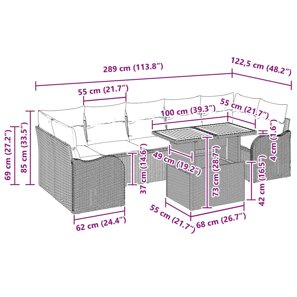 Tuinbankenset met kussen 8 pcs Beige en Licht Grijs poly rattan is nu te koop bij PeponiXL, paradijselijk wonen!