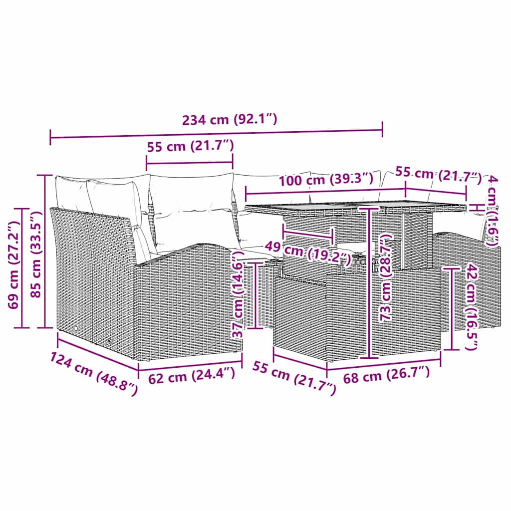 Tuin Sofa Set met kussen 7 pcs beige en lichtgrijs is nu te koop bij PeponiXL, paradijselijk wonen!