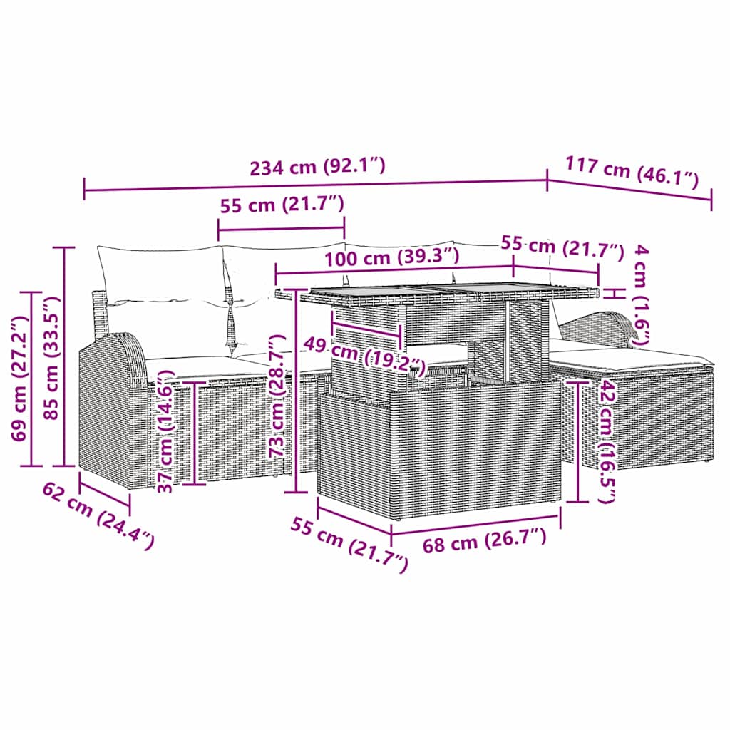 Tuin Sofa Set met kussen 6 pcs Zwart is nu te koop bij PeponiXL, paradijselijk wonen!