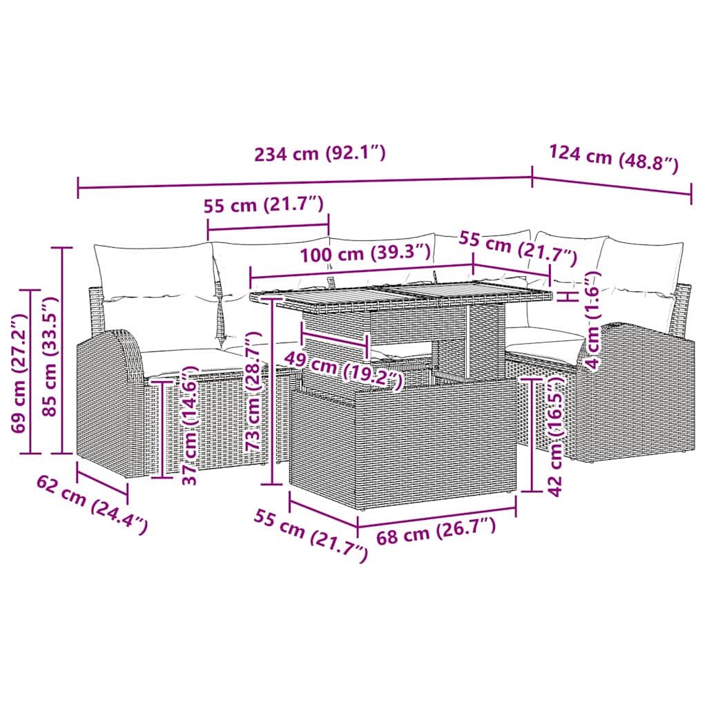 Tuin Sofa Set met kussen 6 pcs Zwart is nu te koop bij PeponiXL, paradijselijk wonen!