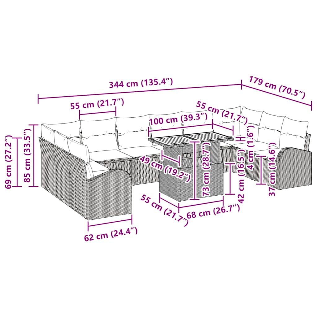 Tuin Sofa Set met kussen 11 pcs Zwart en crème is nu te koop bij PeponiXL, paradijselijk wonen!