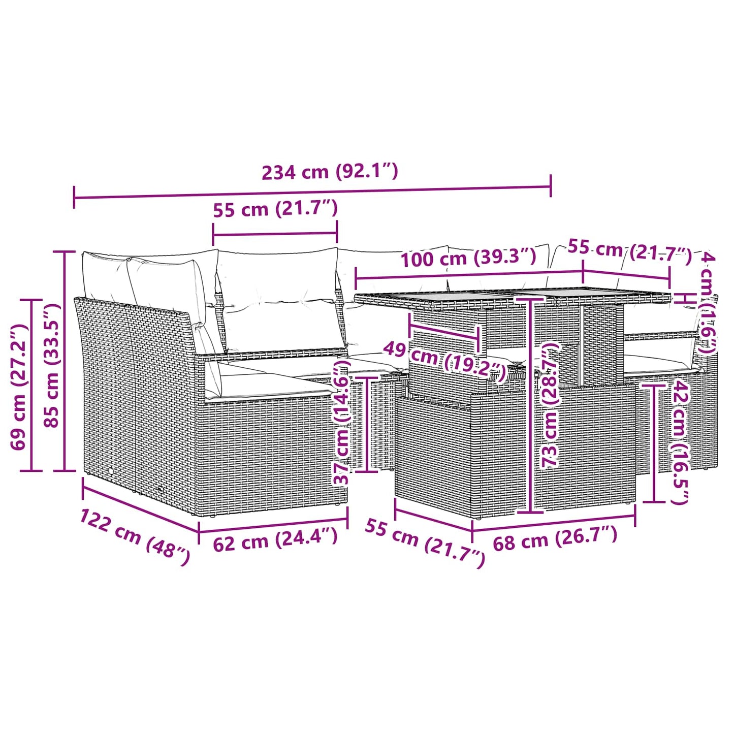 Tuin Sofa Set met kussen 7 pcs grijs en marineblauw is nu te koop bij PeponiXL, paradijselijk wonen!