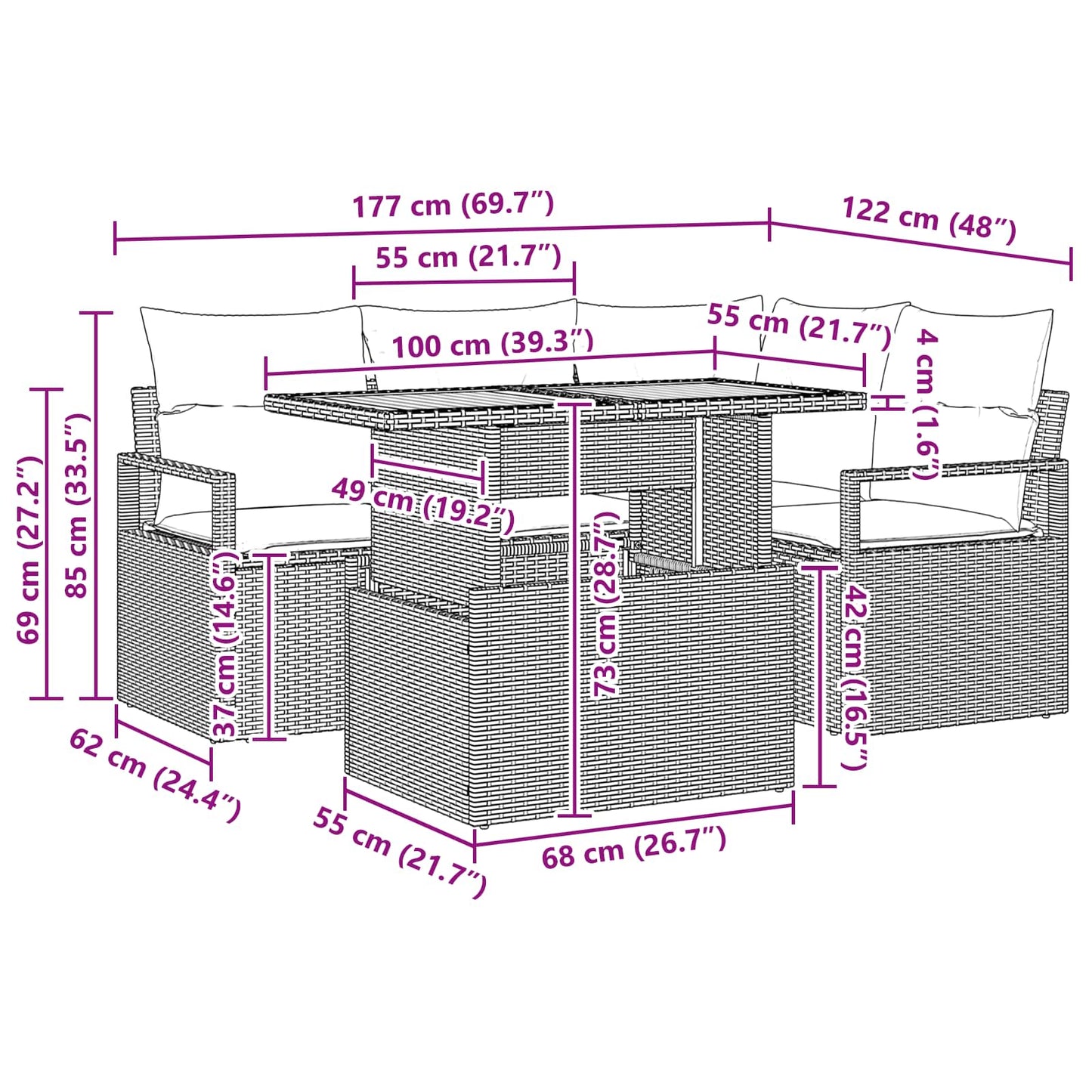 Tuin Eetset met kussen 5 pcs Zwart en Blauwgroen is nu te koop bij PeponiXL, paradijselijk wonen!