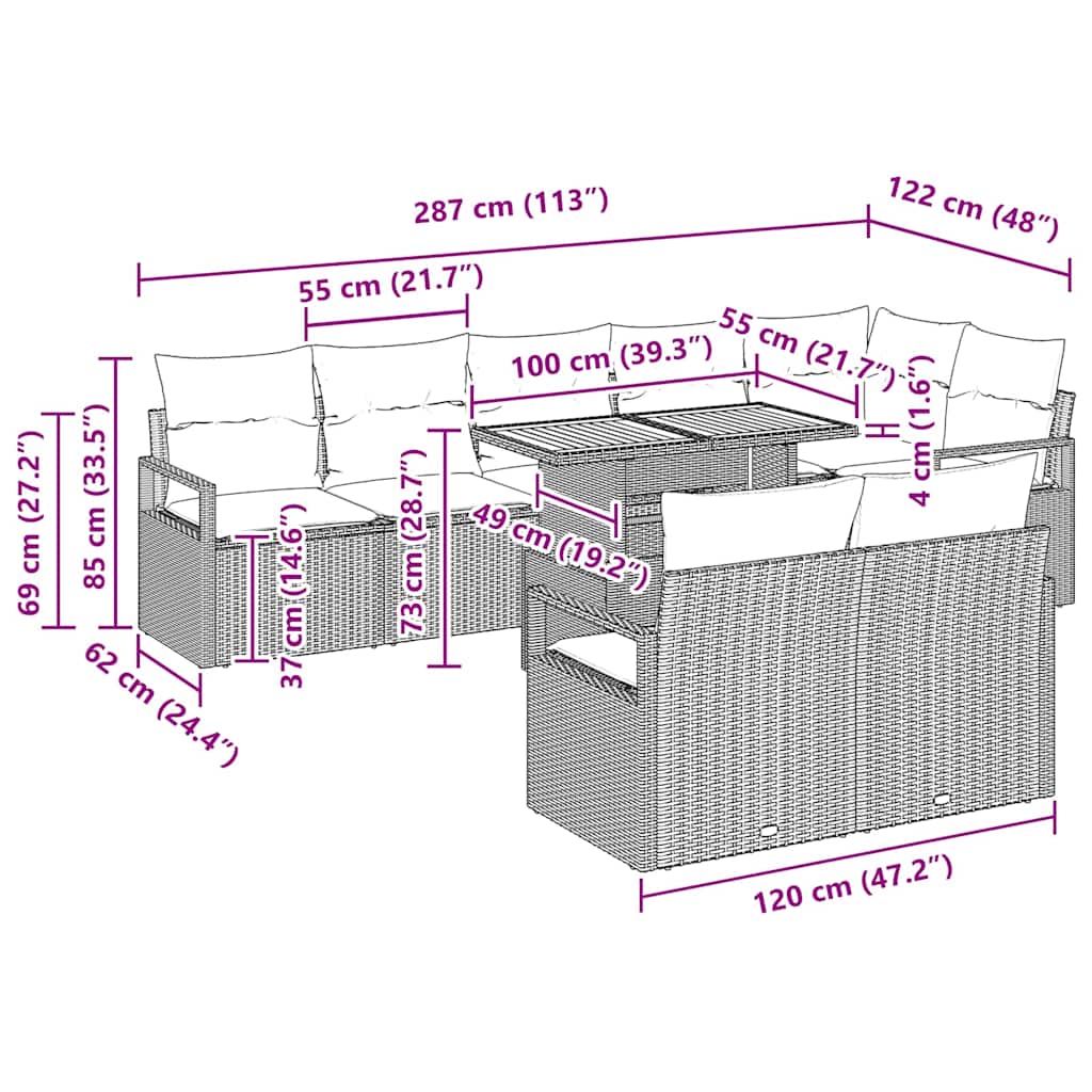 Tuin Sofa Set met kussen met kussen 9 pcs Beige en Grijs is nu te koop bij PeponiXL, paradijselijk wonen!