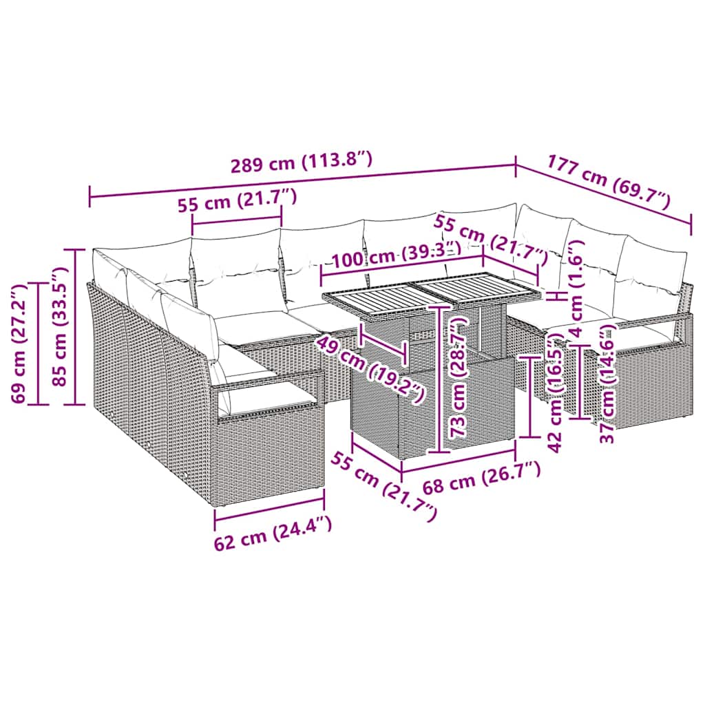 Tuin Sofa Set met kussen met kussen 10 pcs Zwart en Bruin is nu te koop bij PeponiXL, paradijselijk wonen!