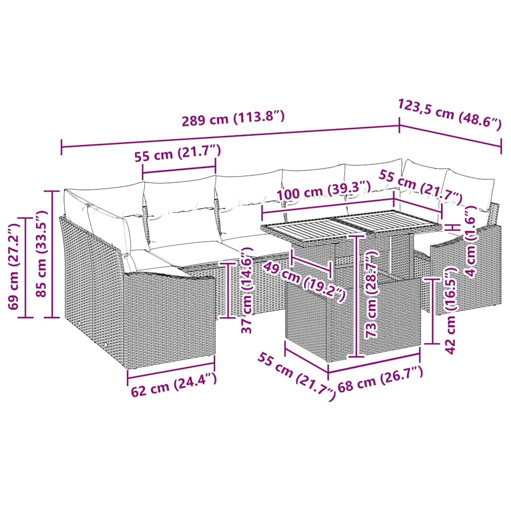 Tuin Eetset met kussen 8 pcs Zwart en Bruin is nu te koop bij PeponiXL, paradijselijk wonen!