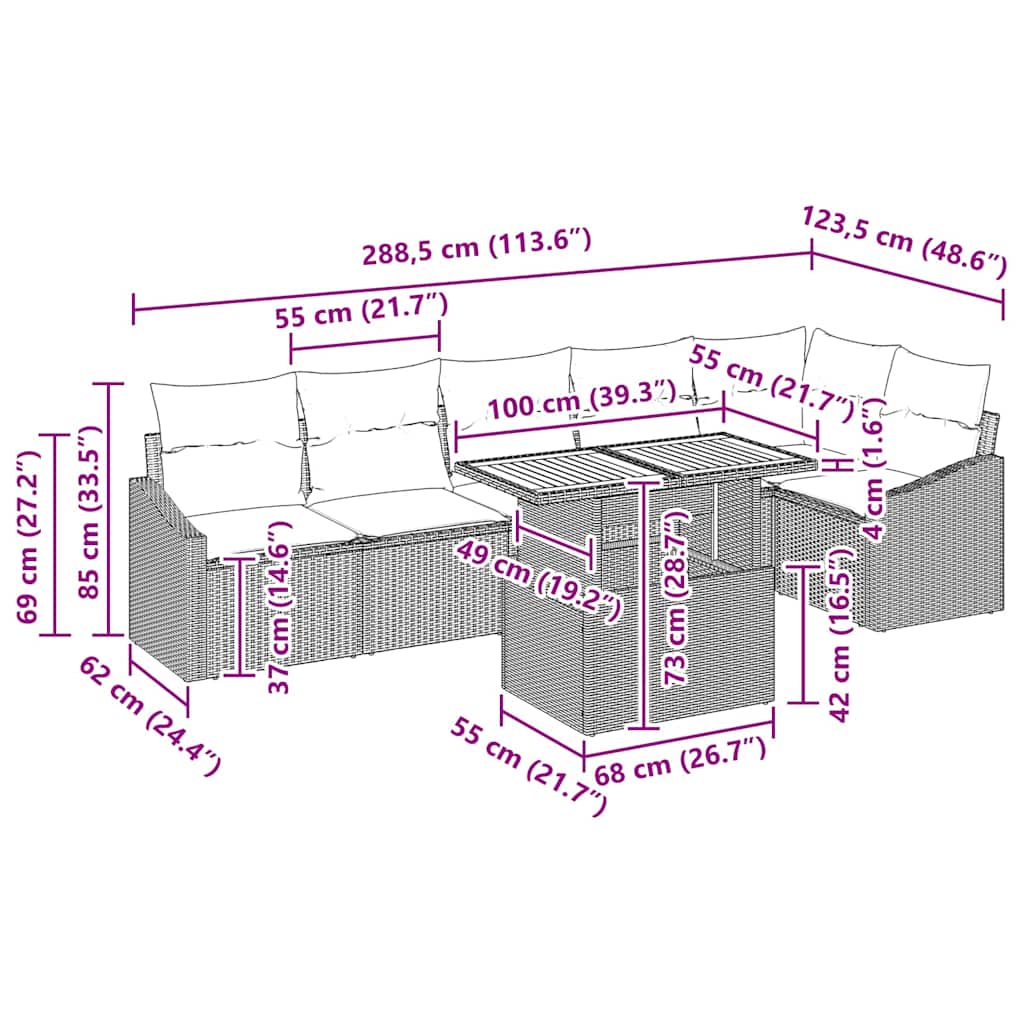 Tuin Eetset met kussen 7 pcs Grijs en Bruin is nu te koop bij PeponiXL, paradijselijk wonen!